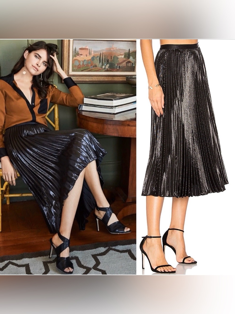 DVF Diane von Furstenberg HEAVYN Pleated Black Midi Skirt Size 4